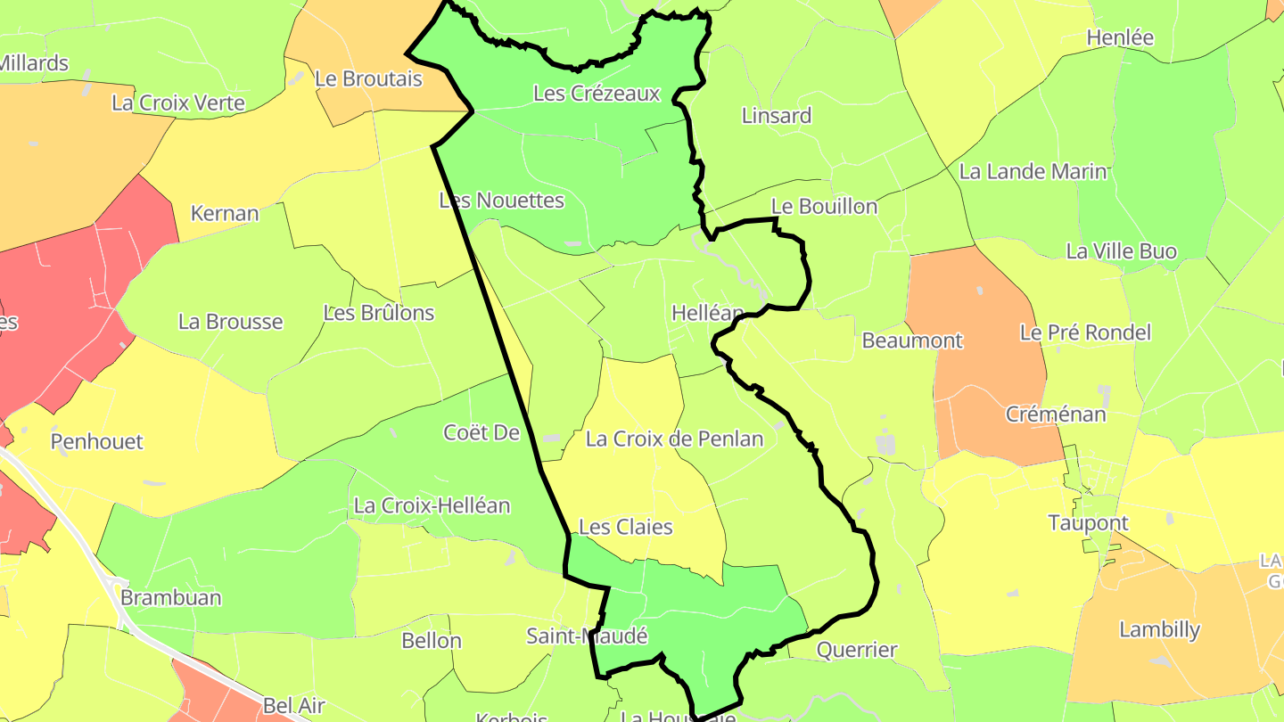 Carte des prix de l'immobilier Helléan