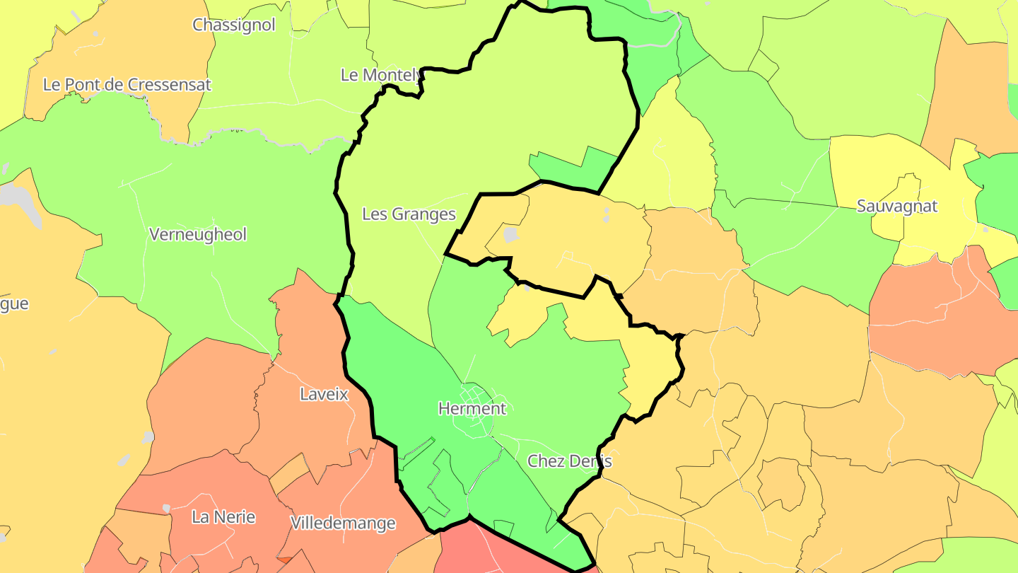 Carte des prix de l'immobilier Herment