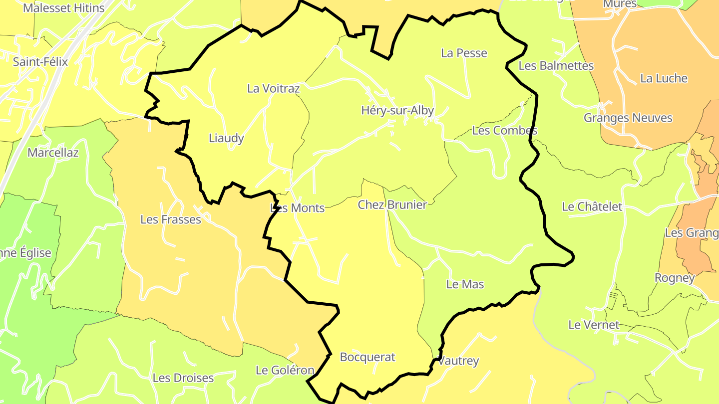 Carte des prix de l'immobilier Héry-sur-Alby