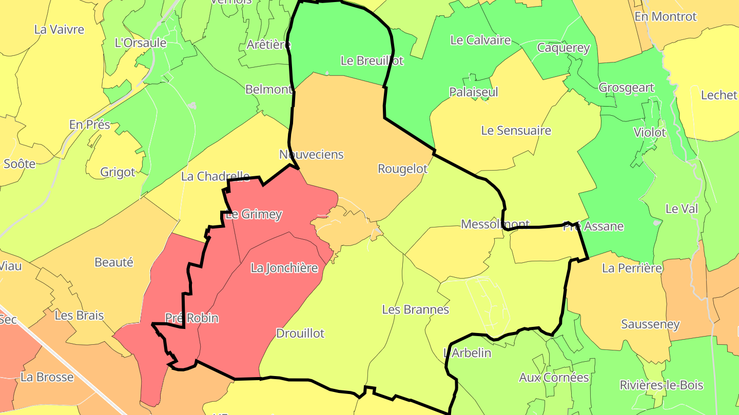 Carte des prix de l'immobilier Heuilley-le-Grand
