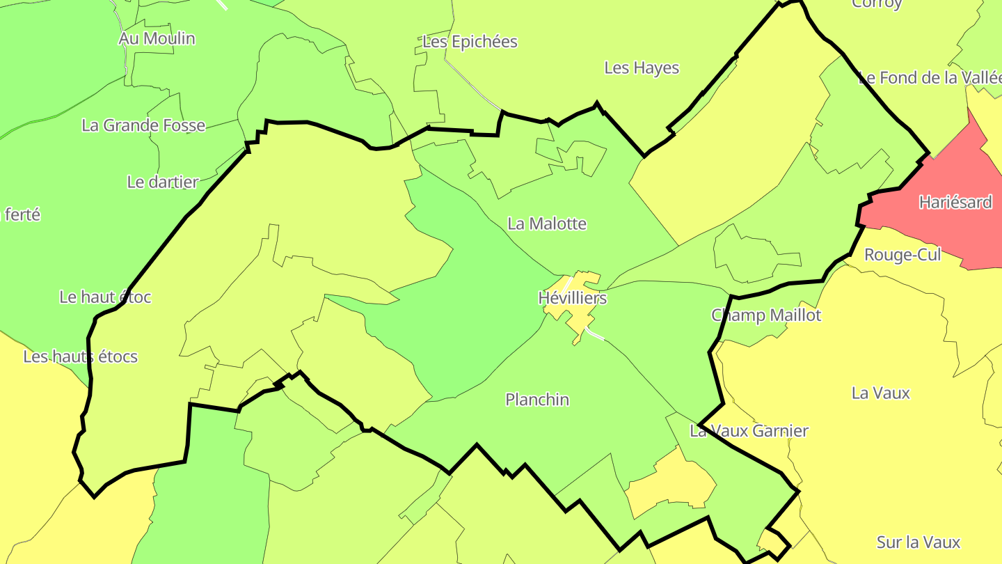 Carte des prix de l'immobilier Hévilliers