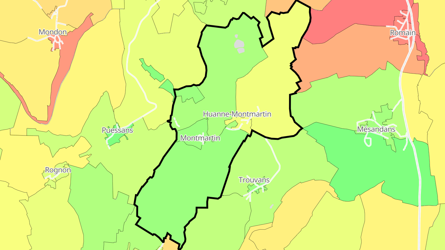 Carte des prix de l'immobilier Huanne-Montmartin