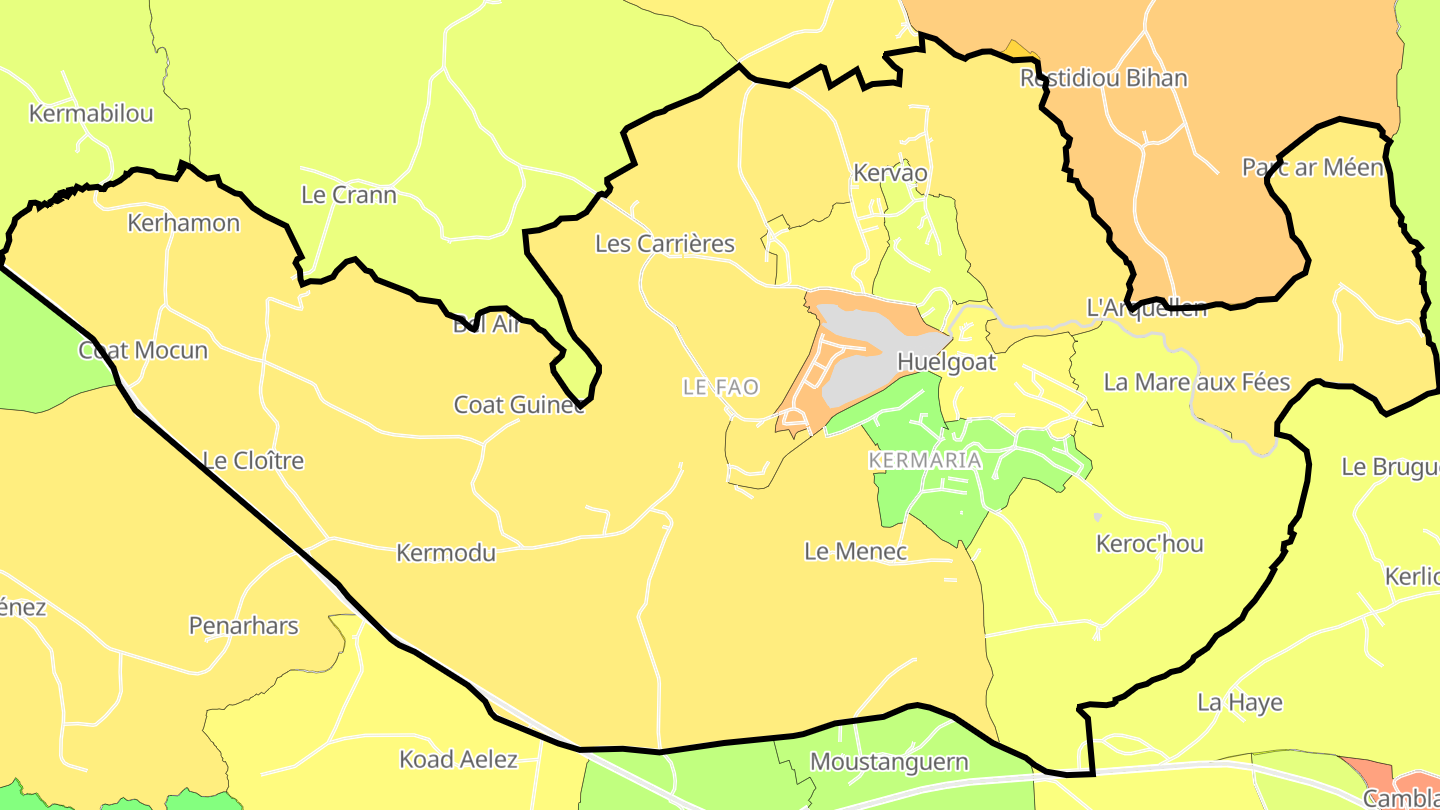 Carte des prix de l'immobilier Huelgoat
