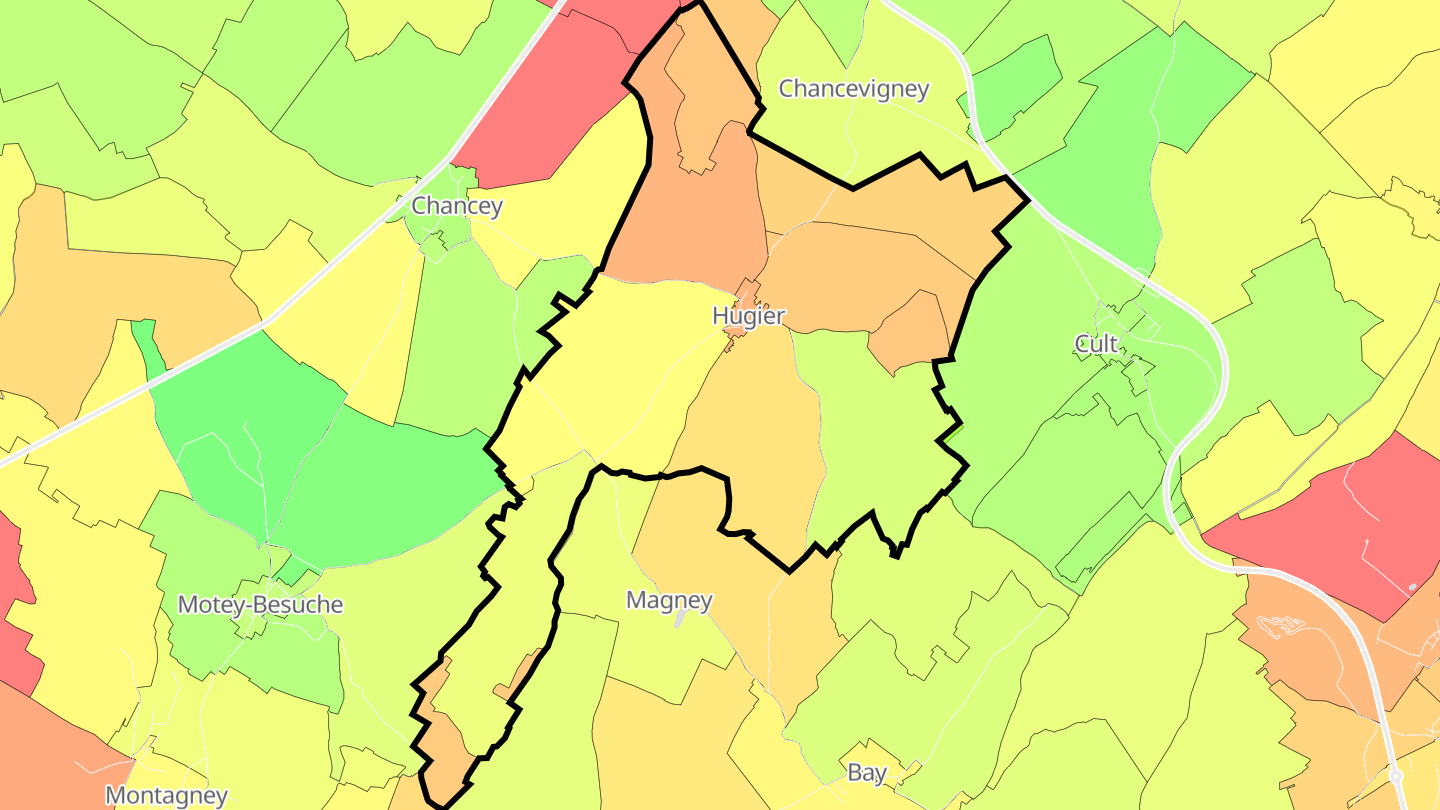 Carte des prix de l'immobilier Hugier