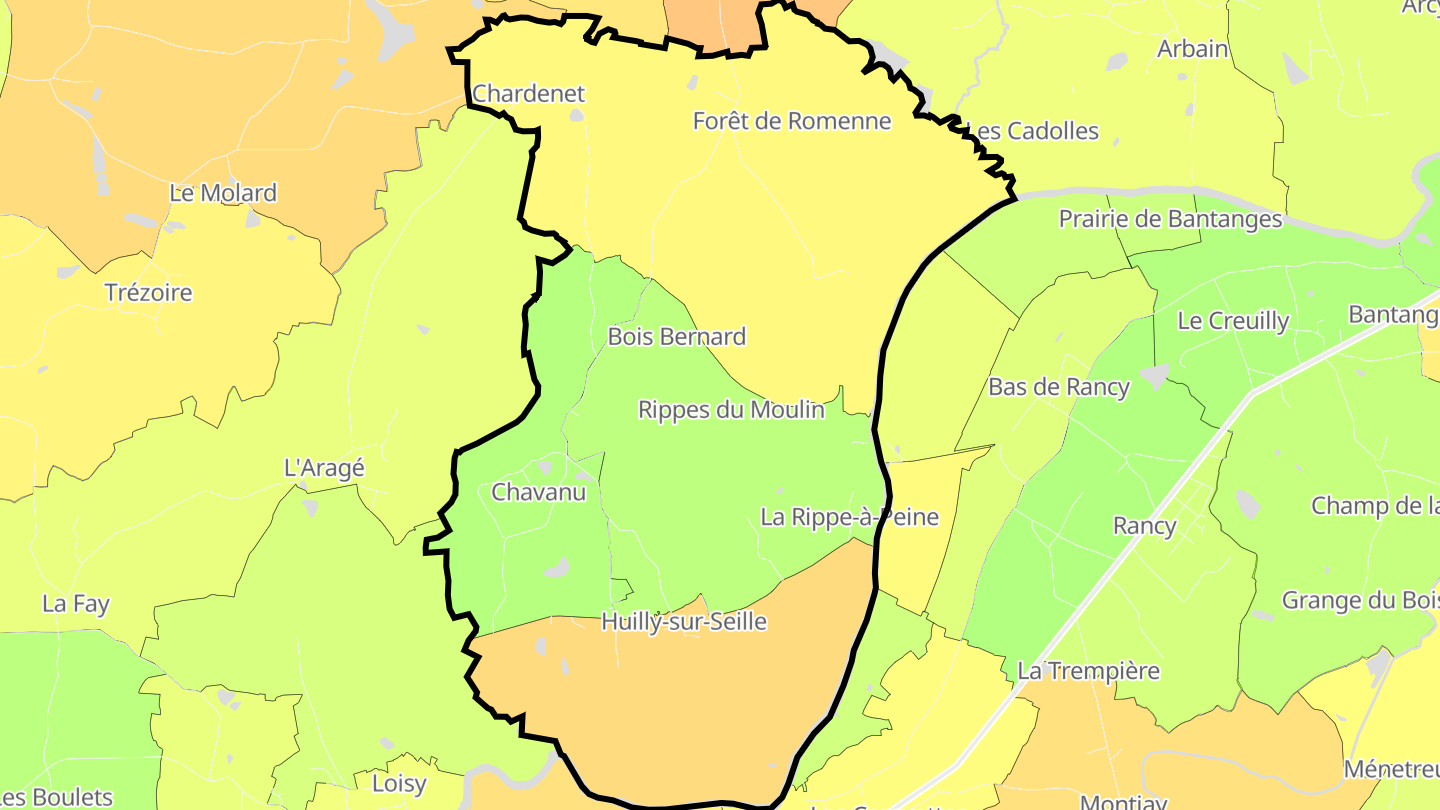 Carte des prix de l'immobilier Huilly-sur-Seille
