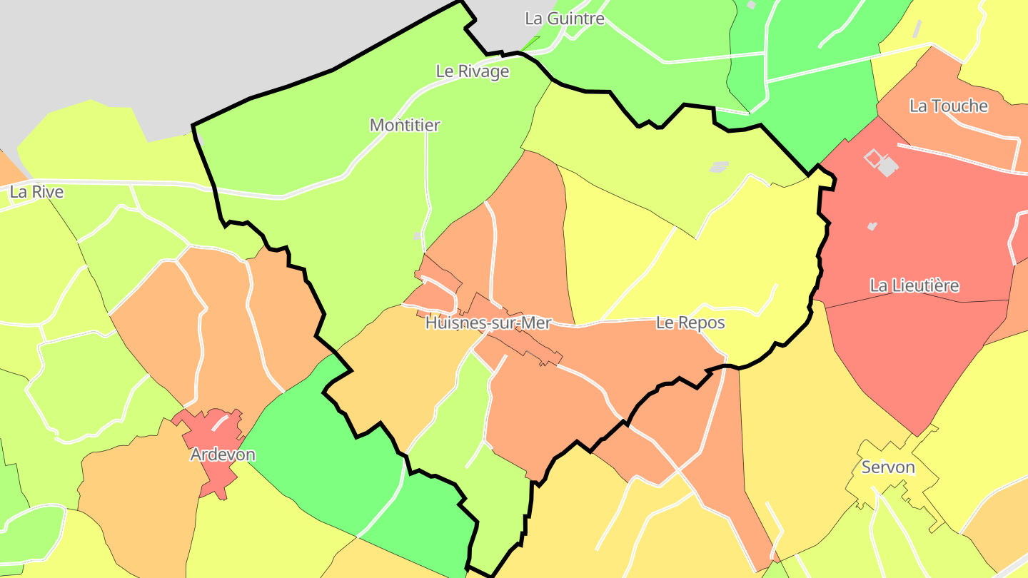 Carte des prix de l'immobilier Huisnes-sur-Mer