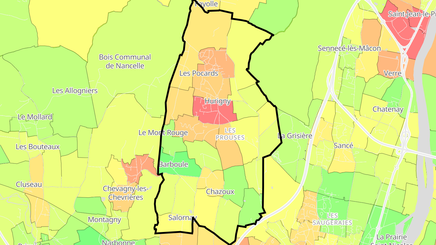 Carte des prix de l'immobilier Hurigny