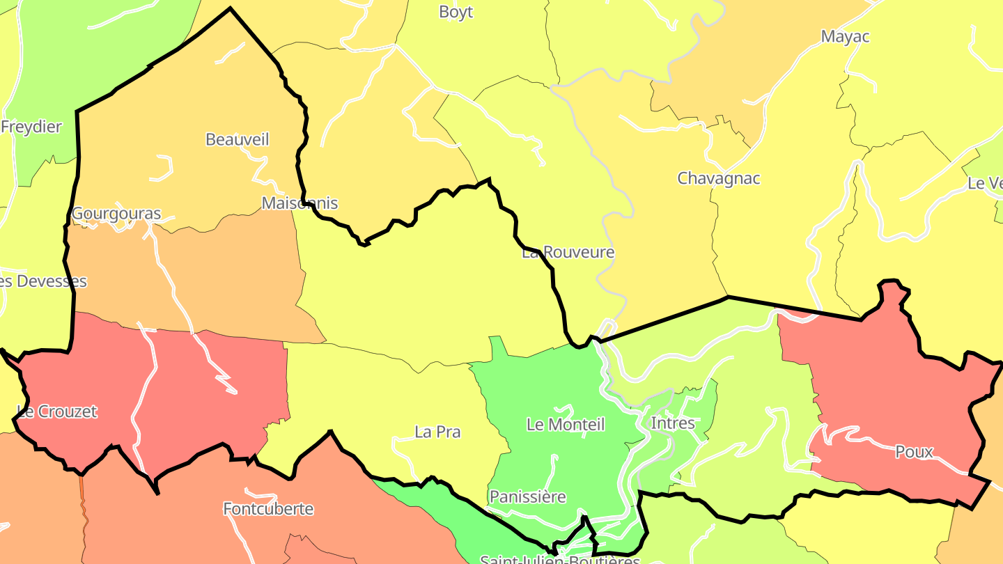 Carte des prix de l'immobilier Intres