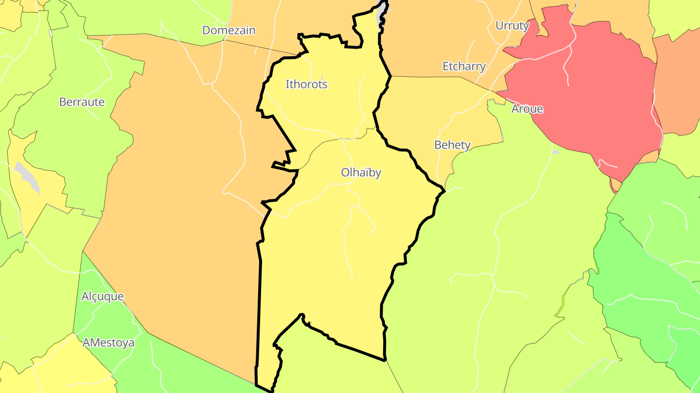 Carte des prix de l'immobilier Ithorots-Olhaïby