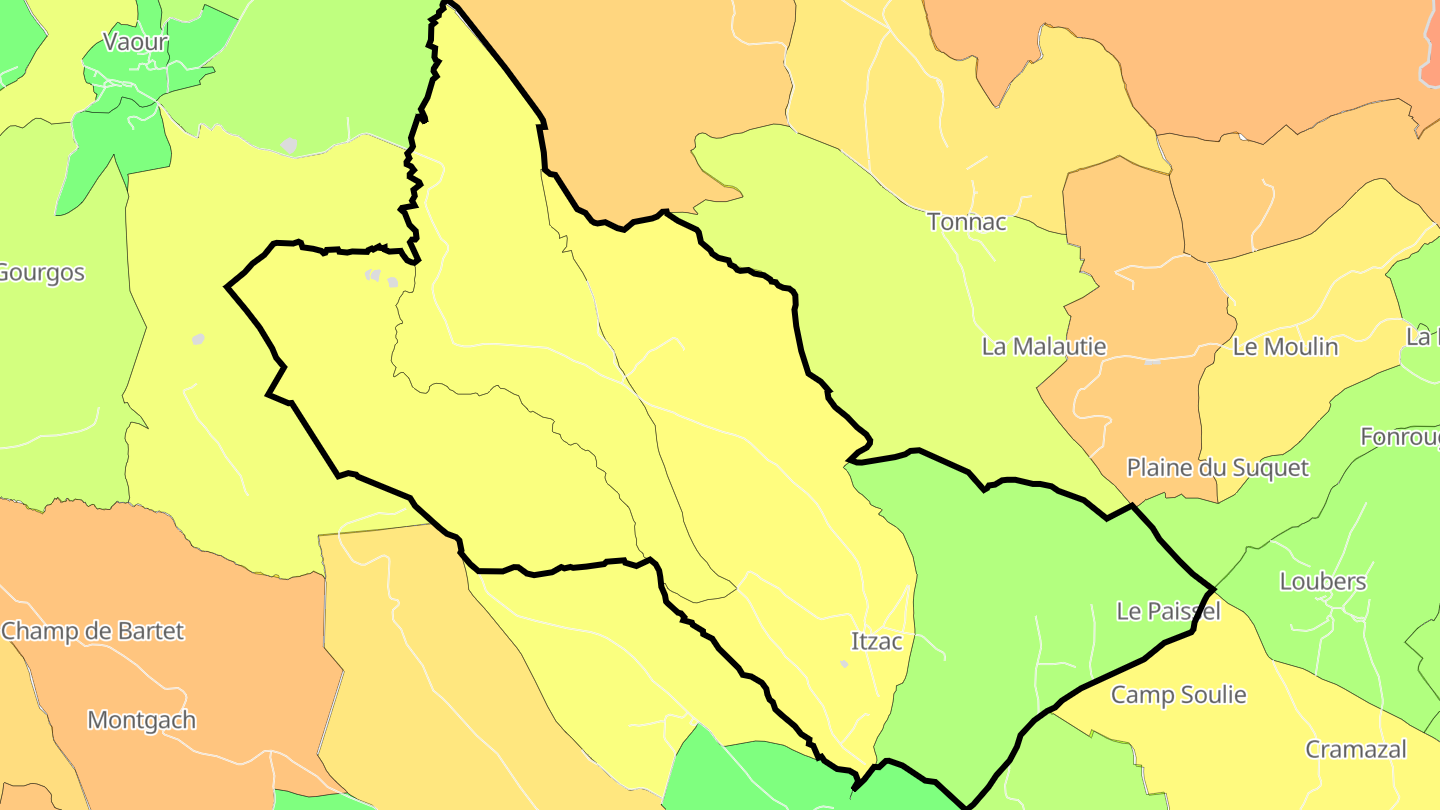 Carte des prix de l'immobilier Itzac