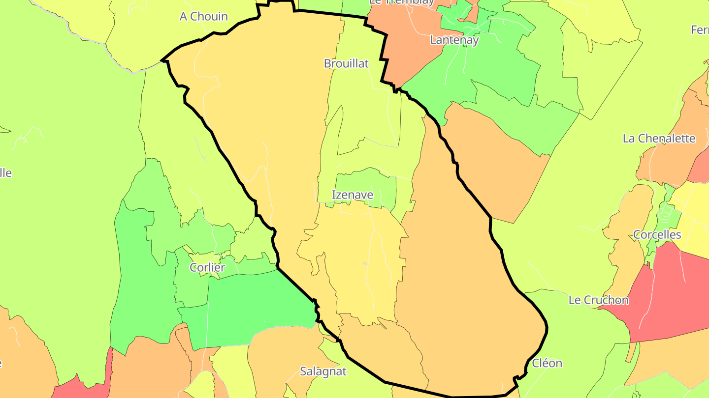 Carte des prix de l'immobilier Izenave