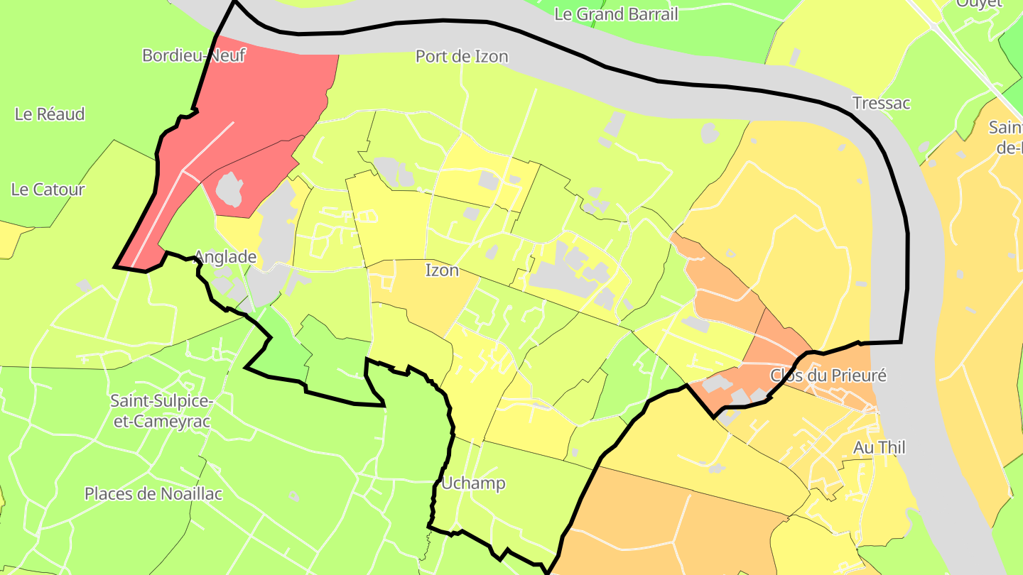 Carte des prix de l'immobilier Izon