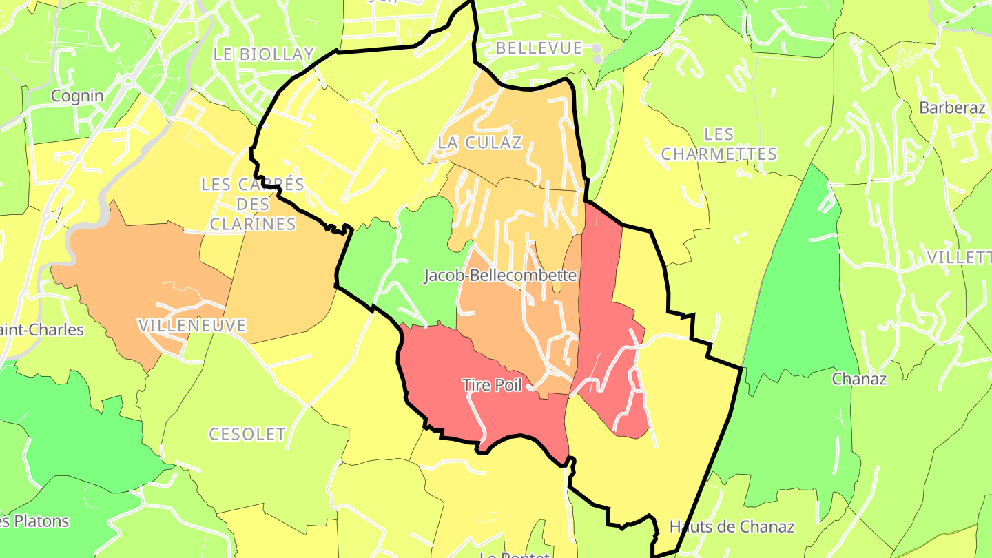 Carte des prix de l'immobilier Jacob-Bellecombette