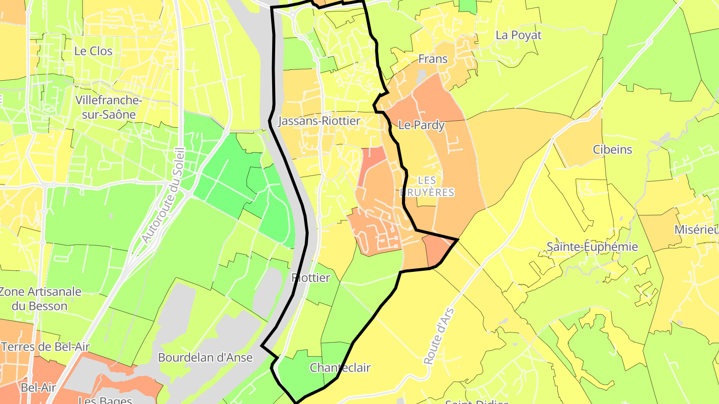 Carte des prix de l'immobilier Jassans-Riottier