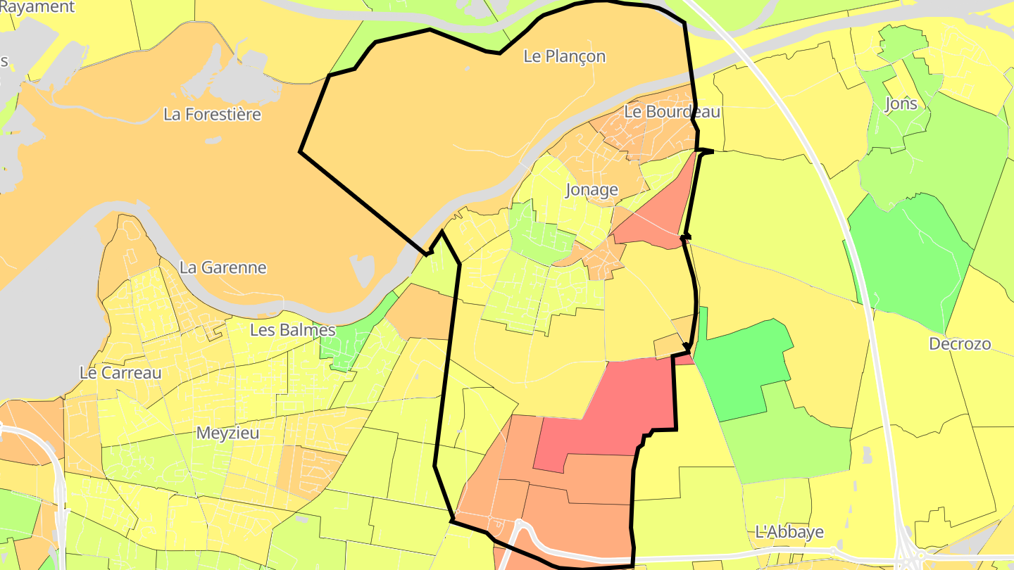 Carte des prix de l'immobilier Jonage
