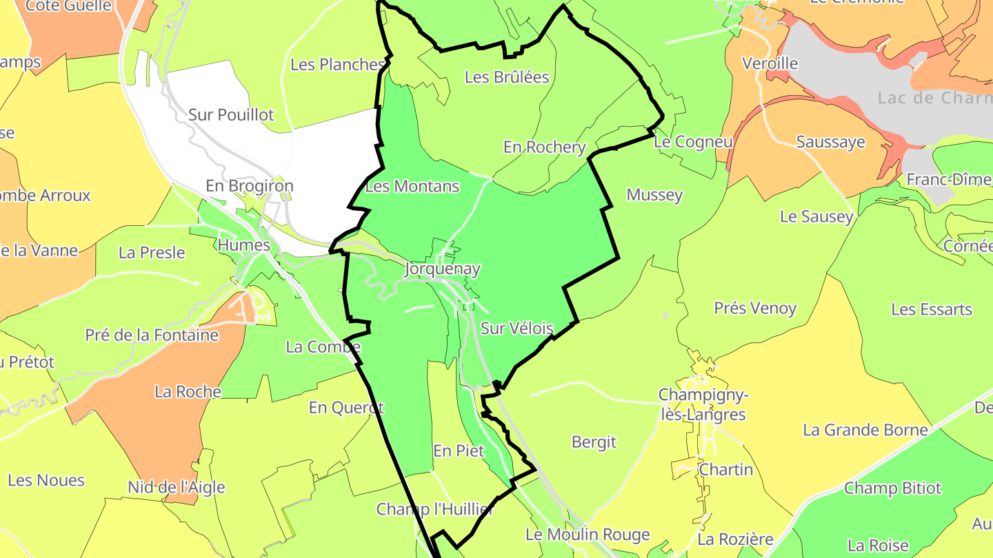 Carte des prix de l'immobilier Jorquenay