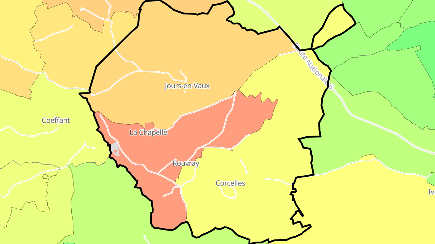 Carte des prix de l'immobilier Jours-en-Vaux