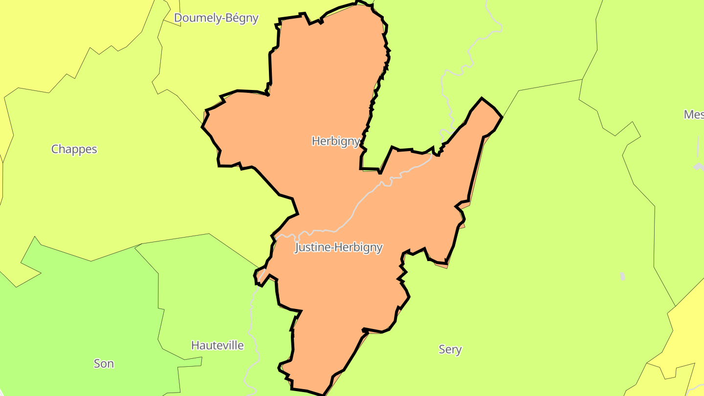 Carte des prix de l'immobilier Justine-Herbigny