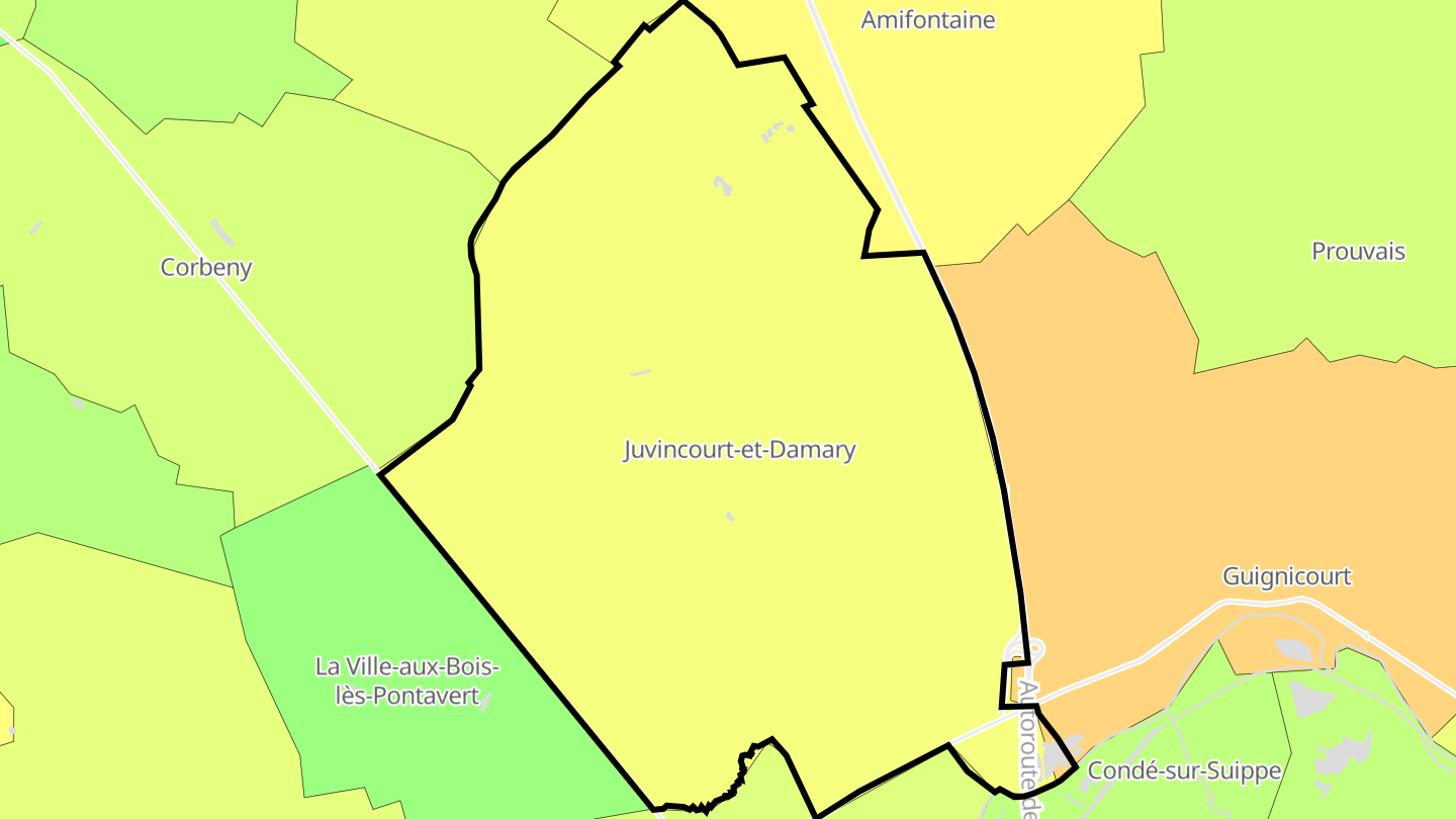 Carte des prix de l'immobilier Juvincourt-et-Damary