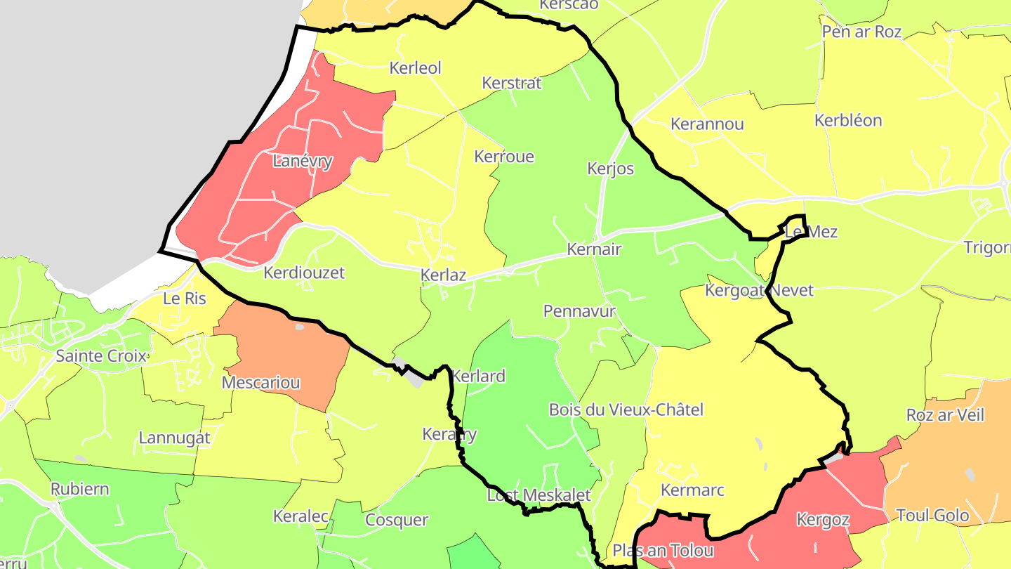 Carte des prix de l'immobilier Kerlaz