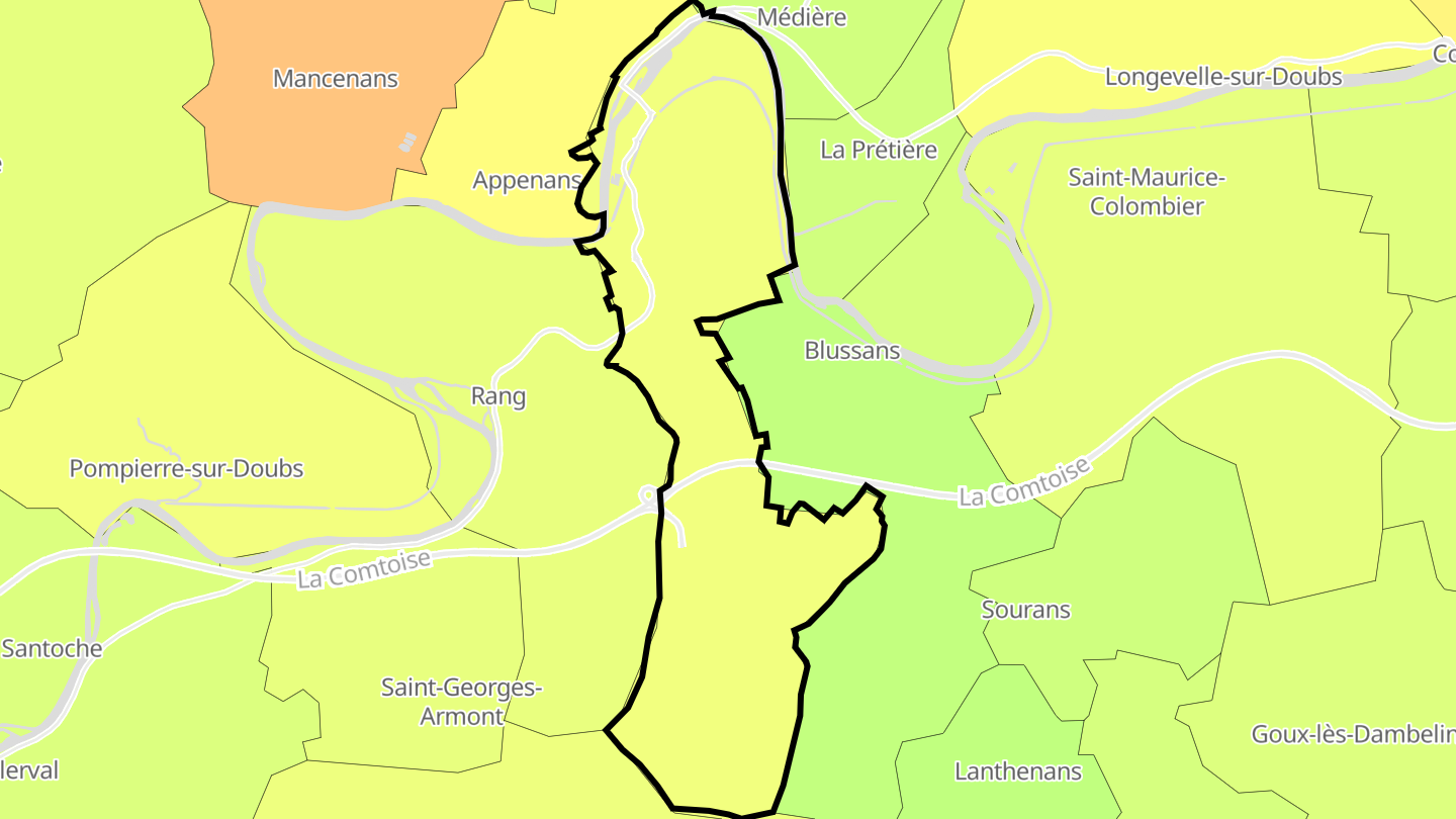 Carte des prix de l'immobilier L'Isle-sur-le-Doubs