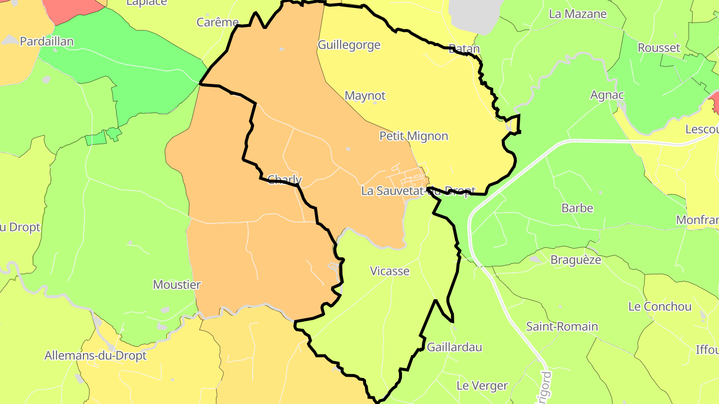 Carte des prix de l'immobilier La Sauvetat-du-Dropt