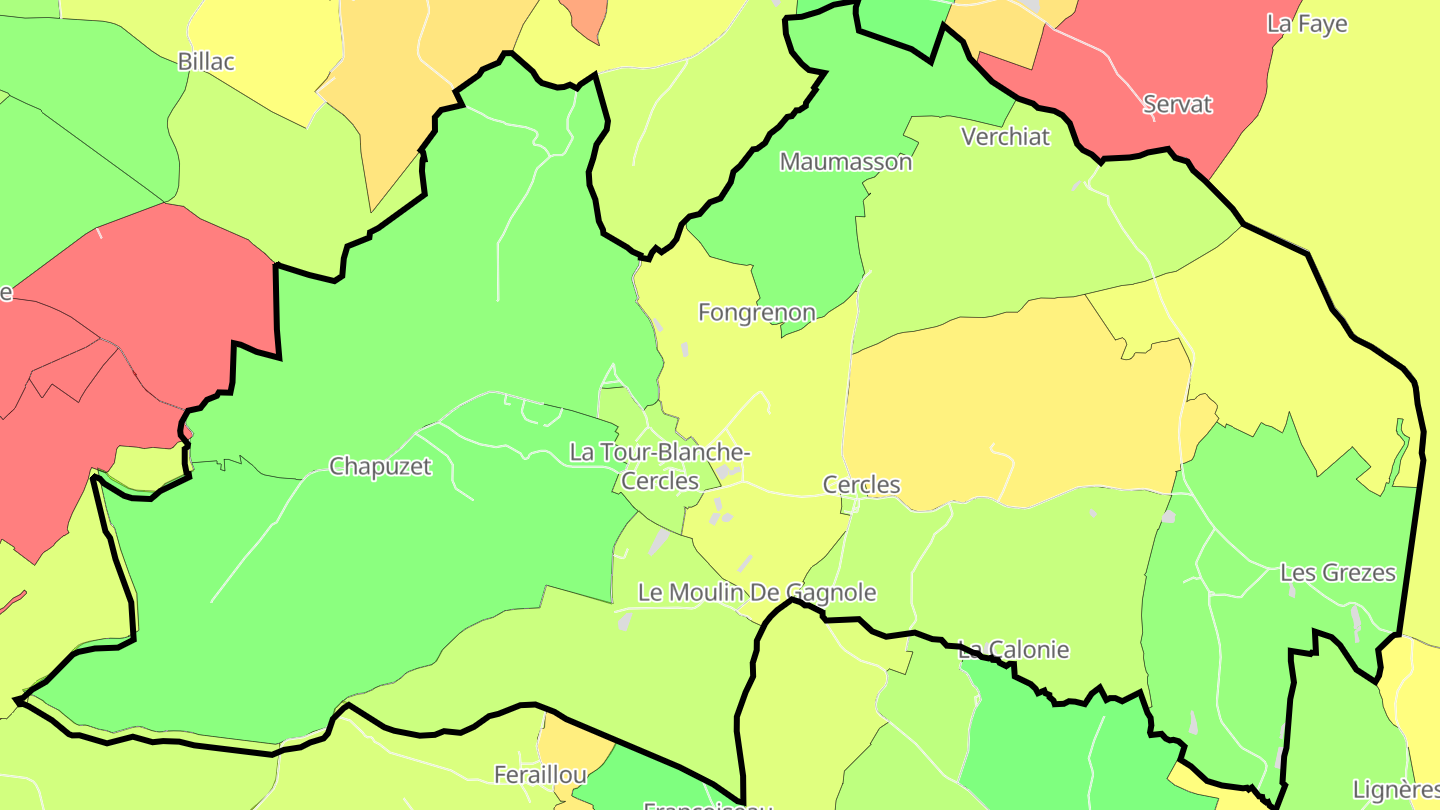 Carte des prix de l'immobilier La Tour-Blanche-Cercles
