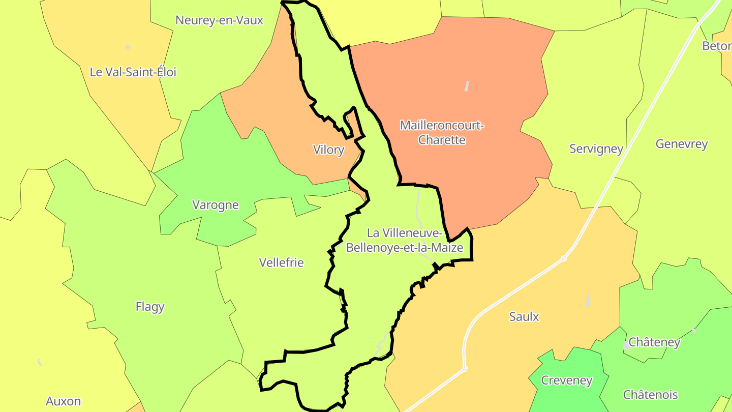 Carte des prix de l'immobilier La Villeneuve-Bellenoye-et-la-Maize