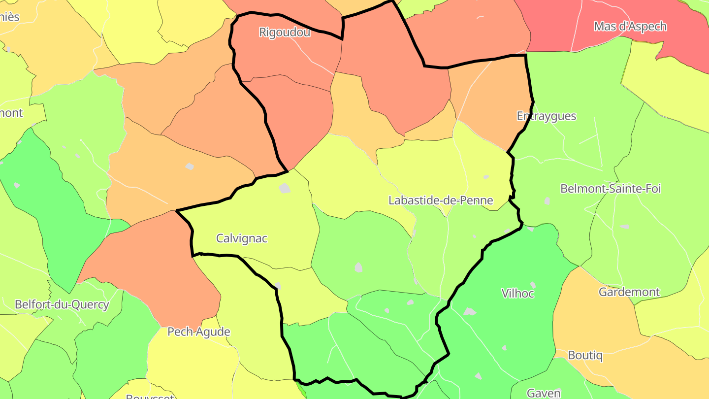 Carte des prix de l'immobilier Labastide-de-Penne