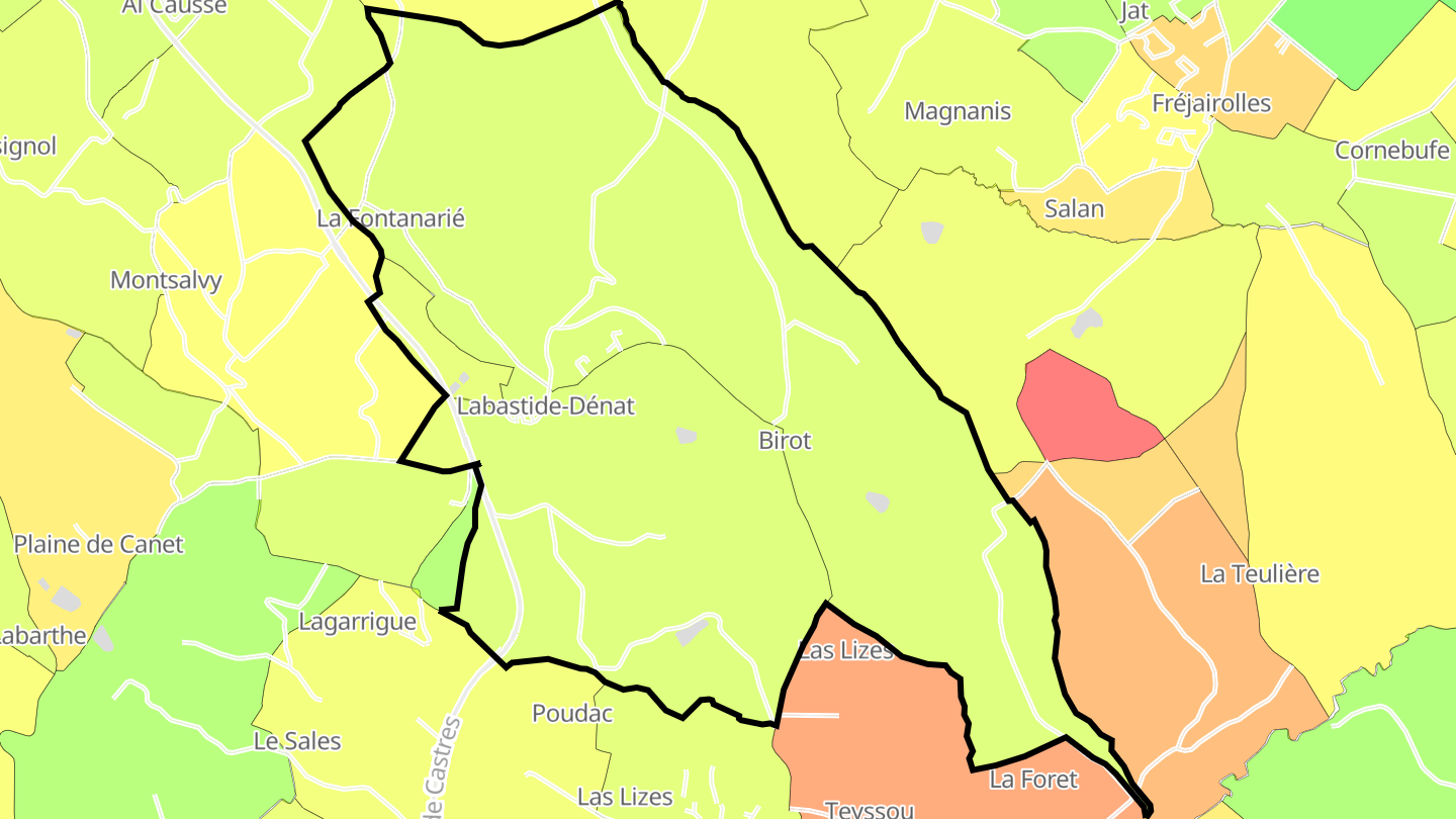 Carte des prix de l'immobilier Labastide-Dénat