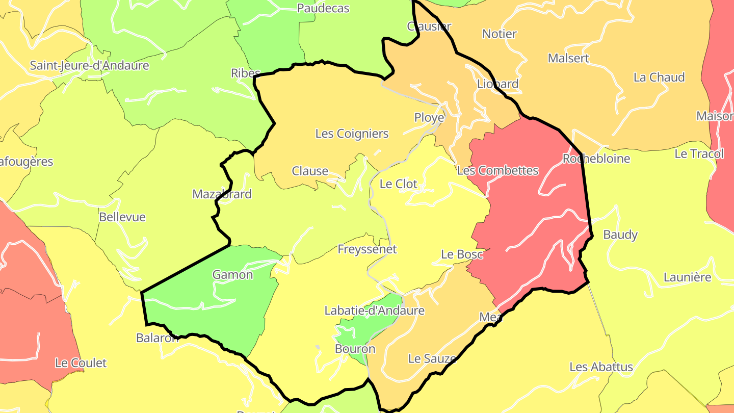 Carte des prix de l'immobilier Labatie-d'Andaure