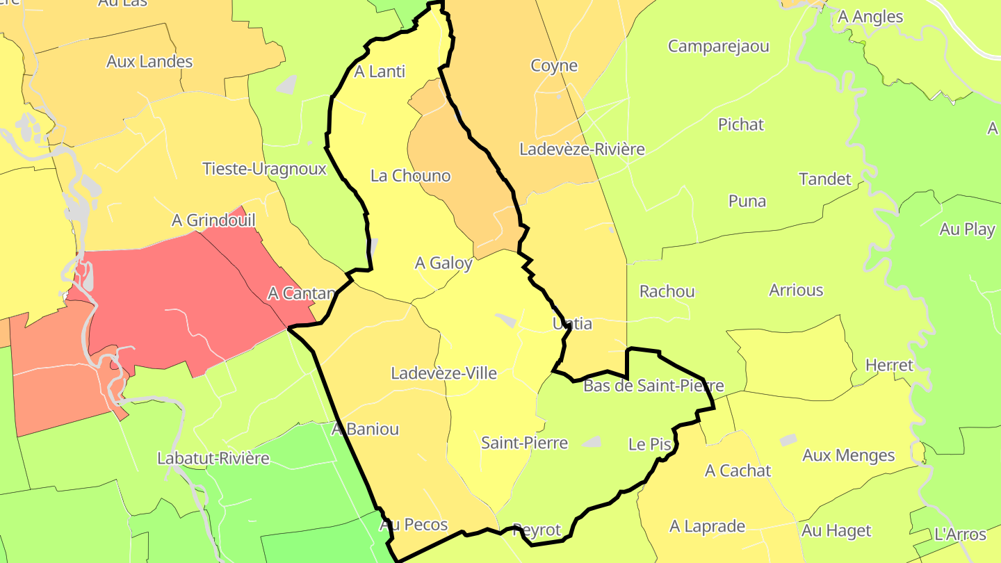 Carte des prix de l'immobilier Ladevèze-Ville