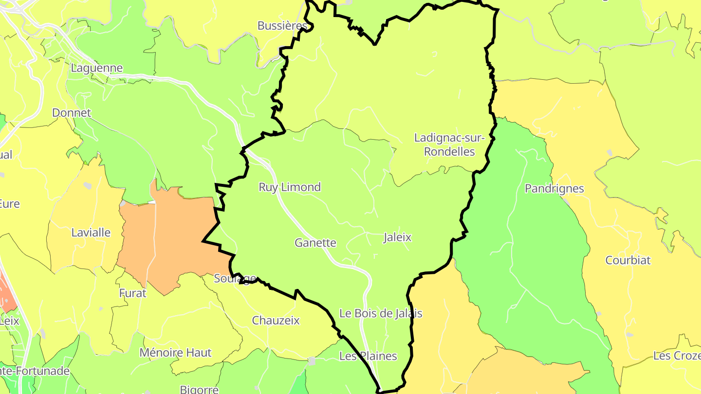 Carte des prix de l'immobilier Ladignac-sur-Rondelles