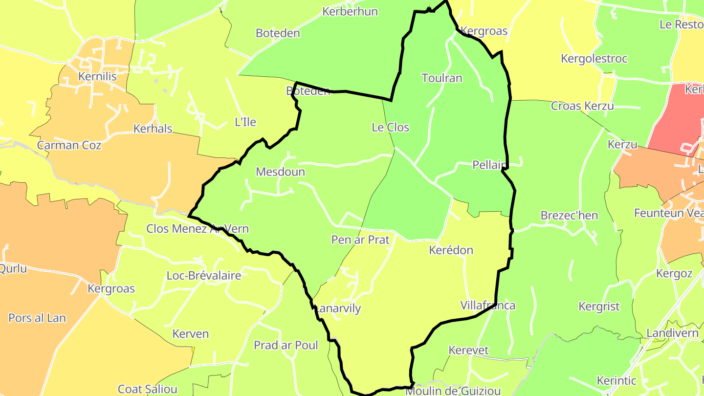Carte des prix de l'immobilier Lanarvily