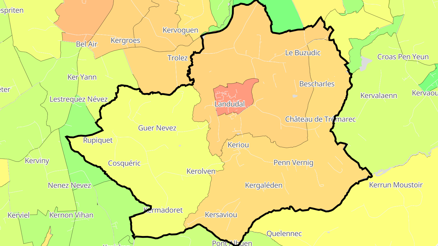 Carte des prix de l'immobilier Landudal