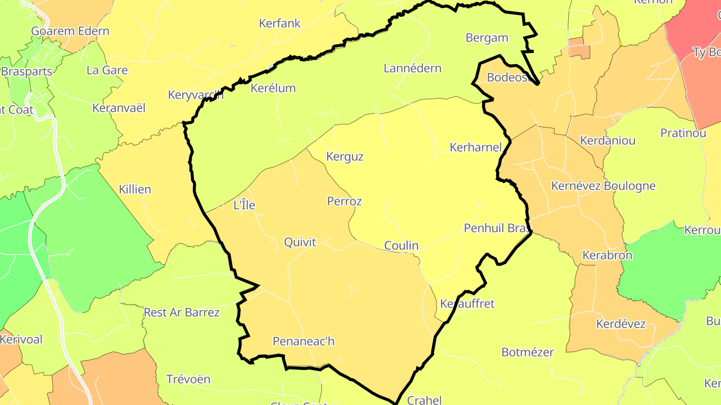 Carte des prix de l'immobilier Lannédern