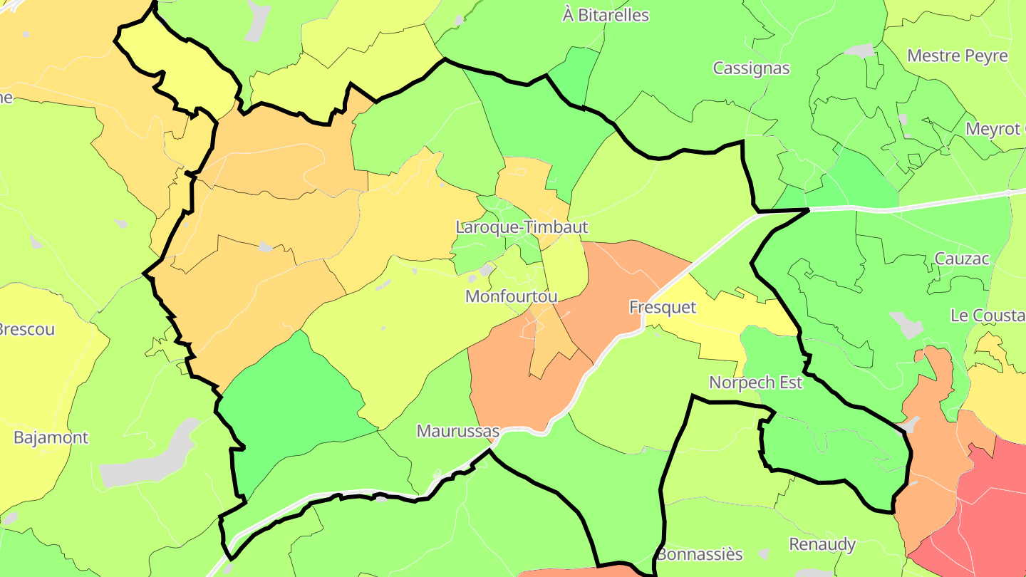 Carte des prix de l'immobilier Laroque-Timbaut