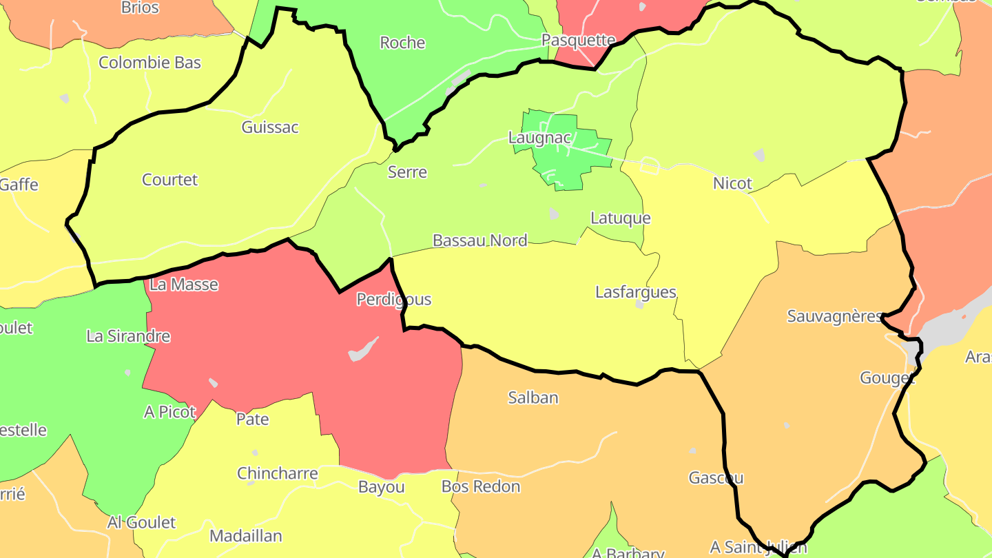 Carte des prix de l'immobilier Laugnac