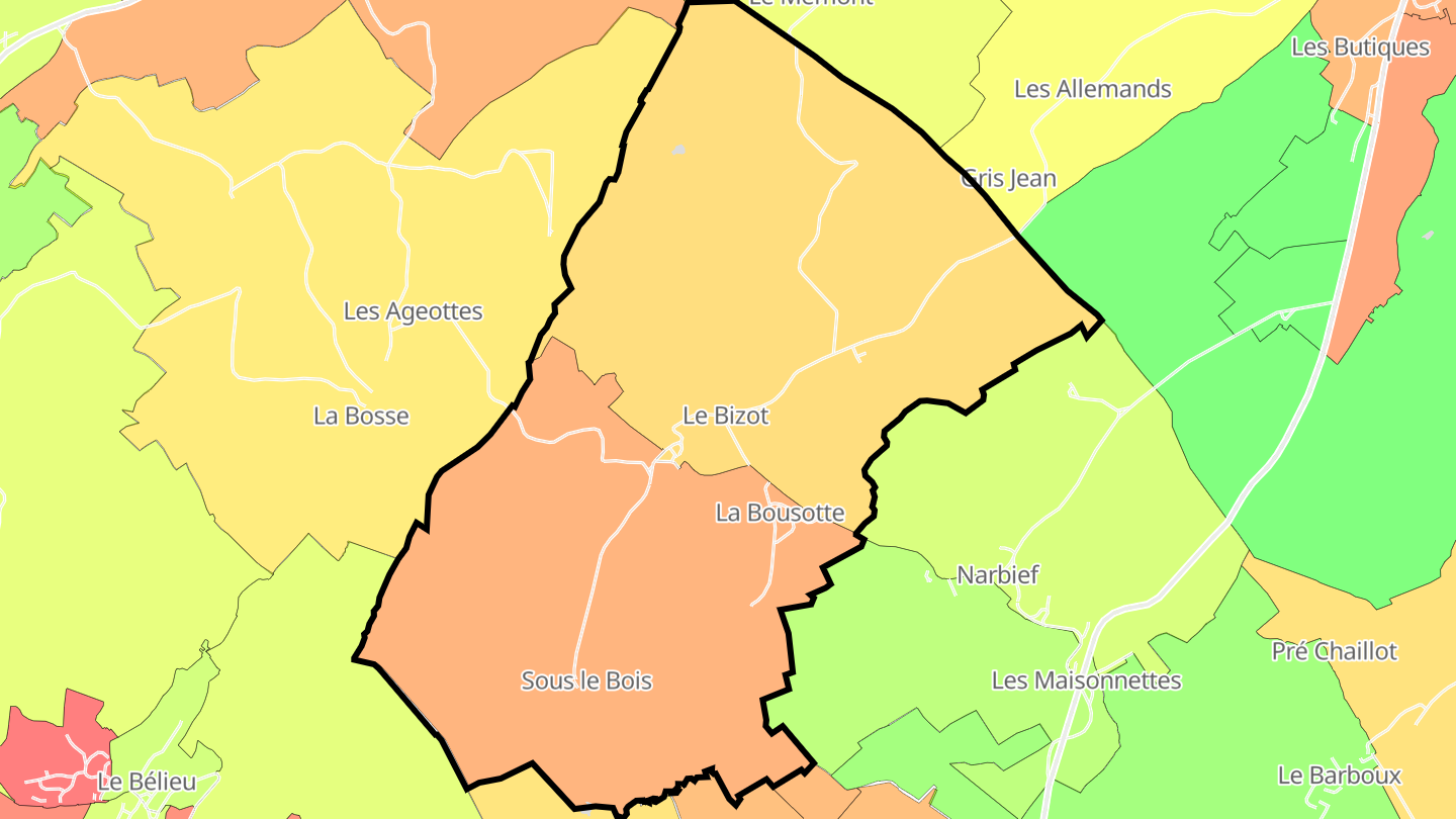 Carte des prix de l'immobilier Le Bizot