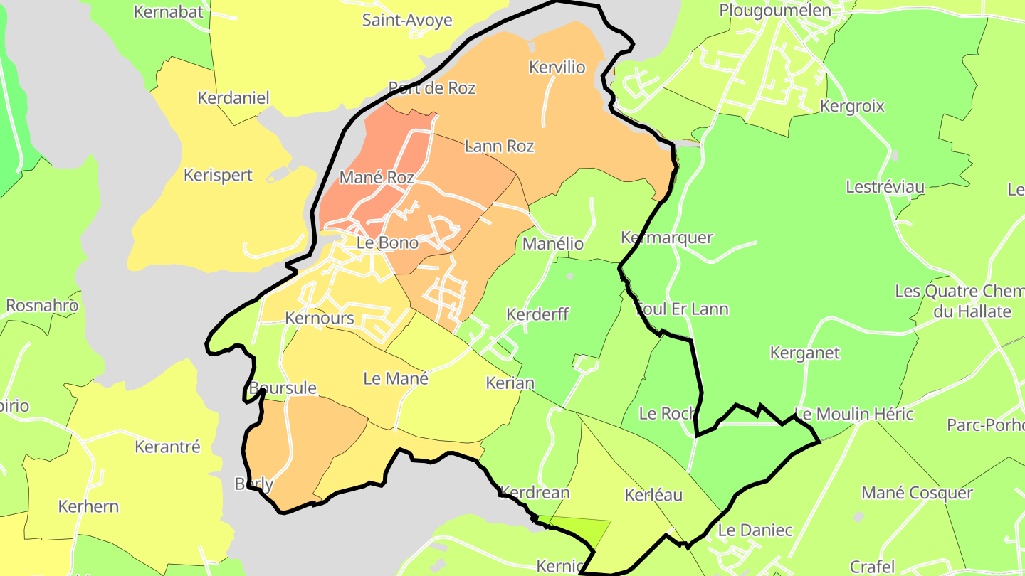Carte des prix de l'immobilier Le Bono