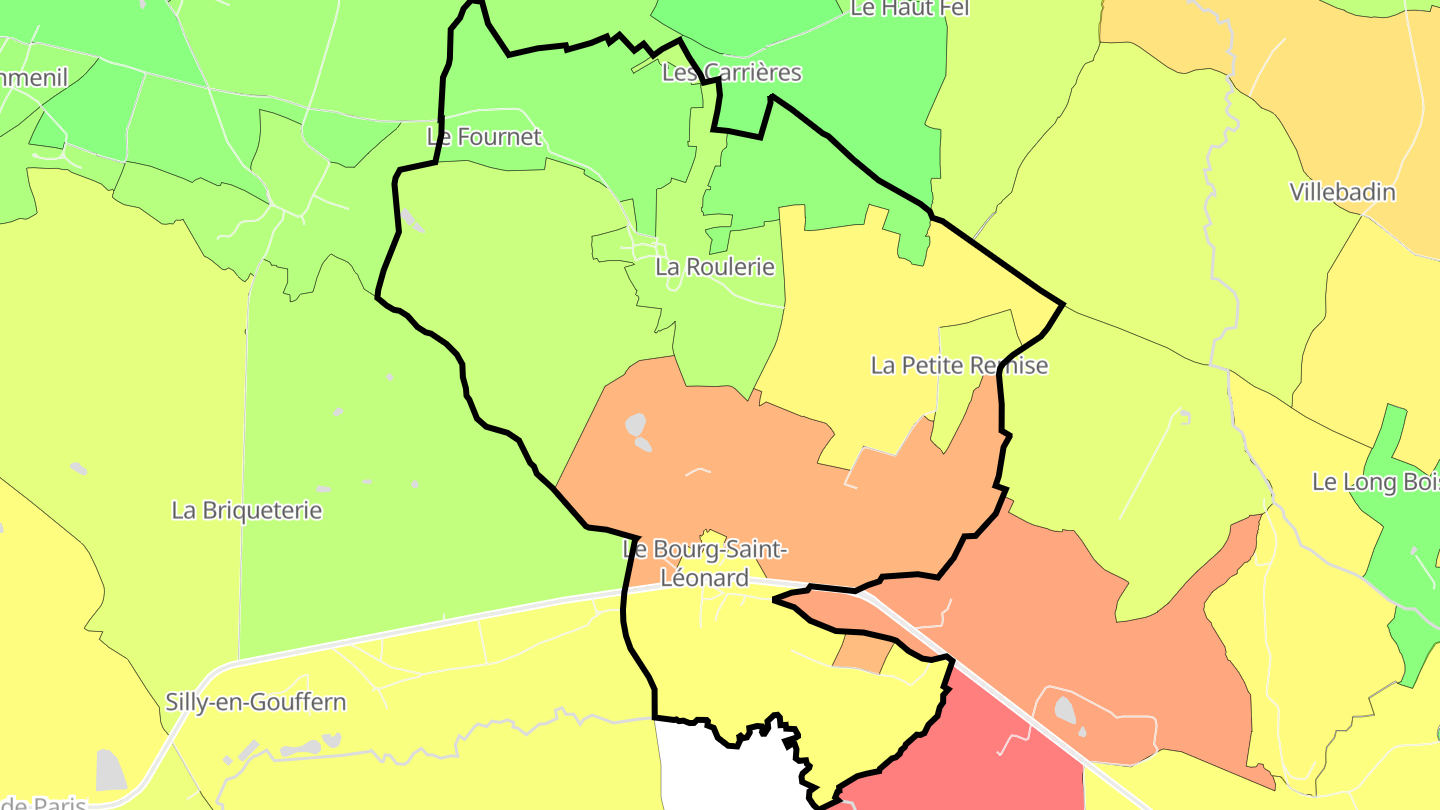 Carte des prix de l'immobilier Le Bourg-Saint-Léonard