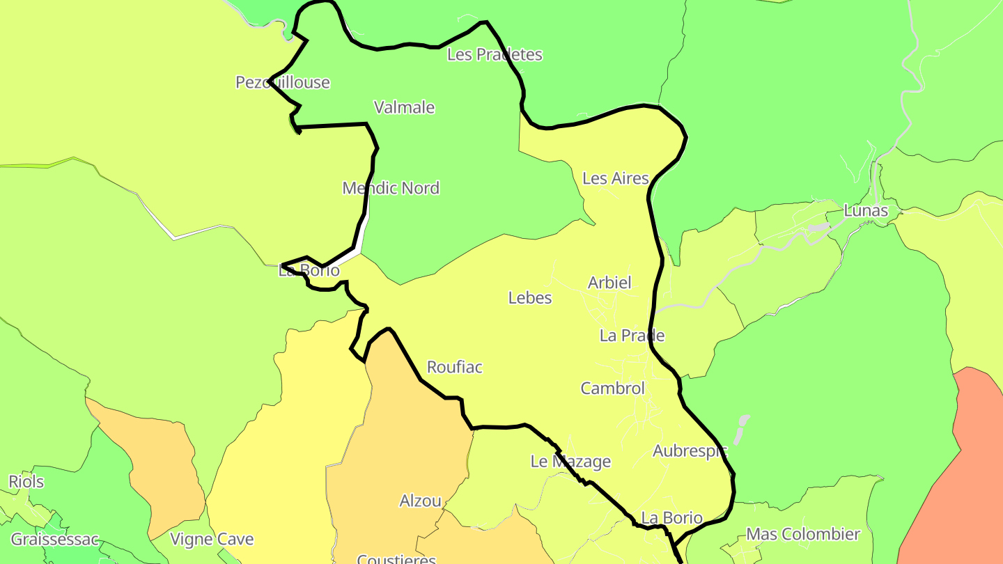 Carte des prix de l'immobilier Le Bousquet-d'Orb