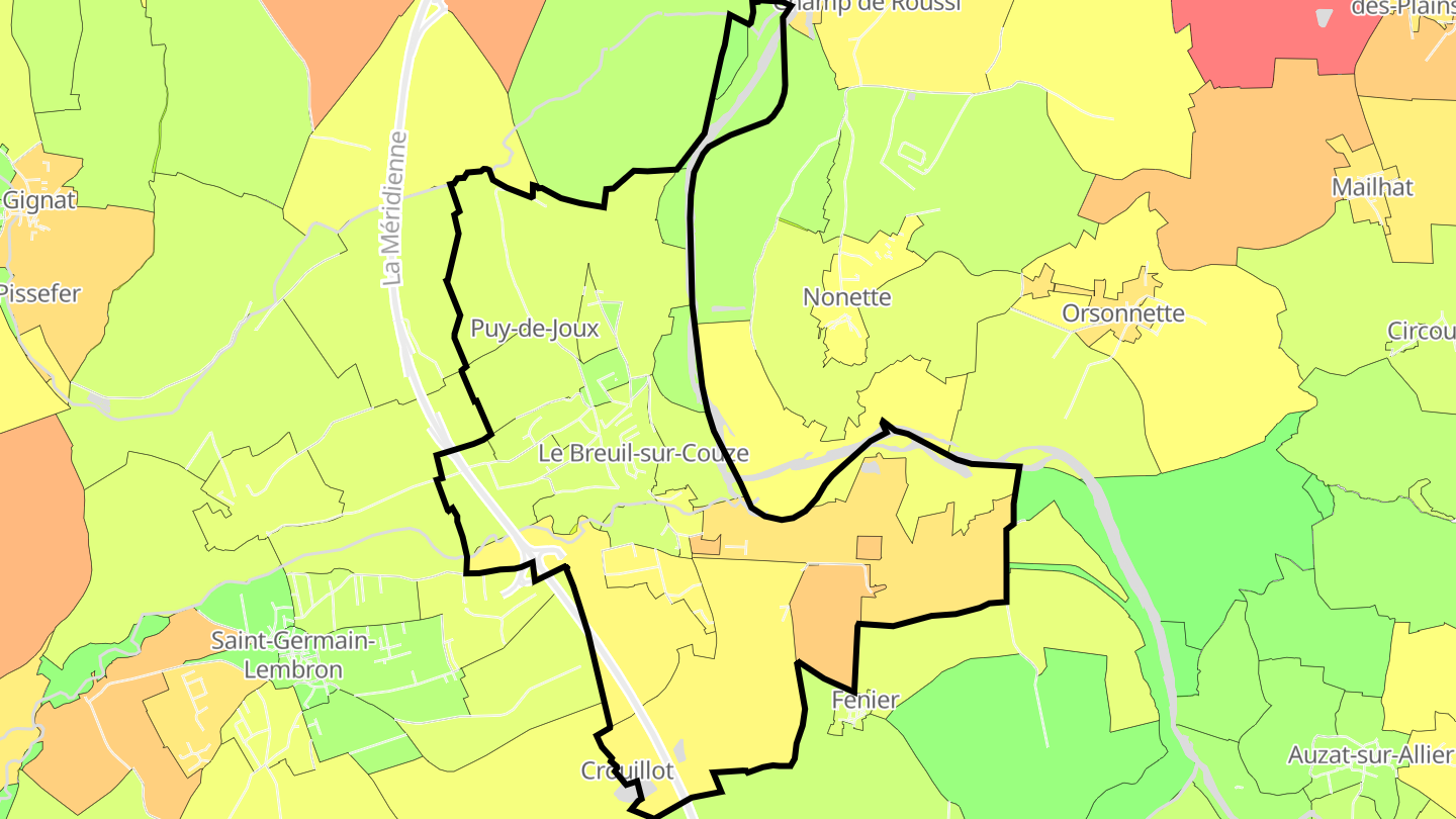 Carte des prix de l'immobilier Le Breuil-sur-Couze