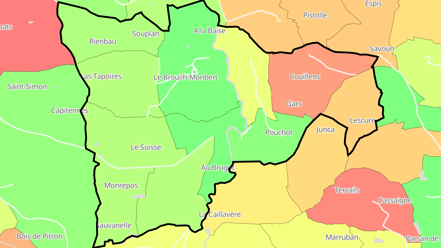 Carte des prix de l'immobilier Le Brouilh-Monbert
