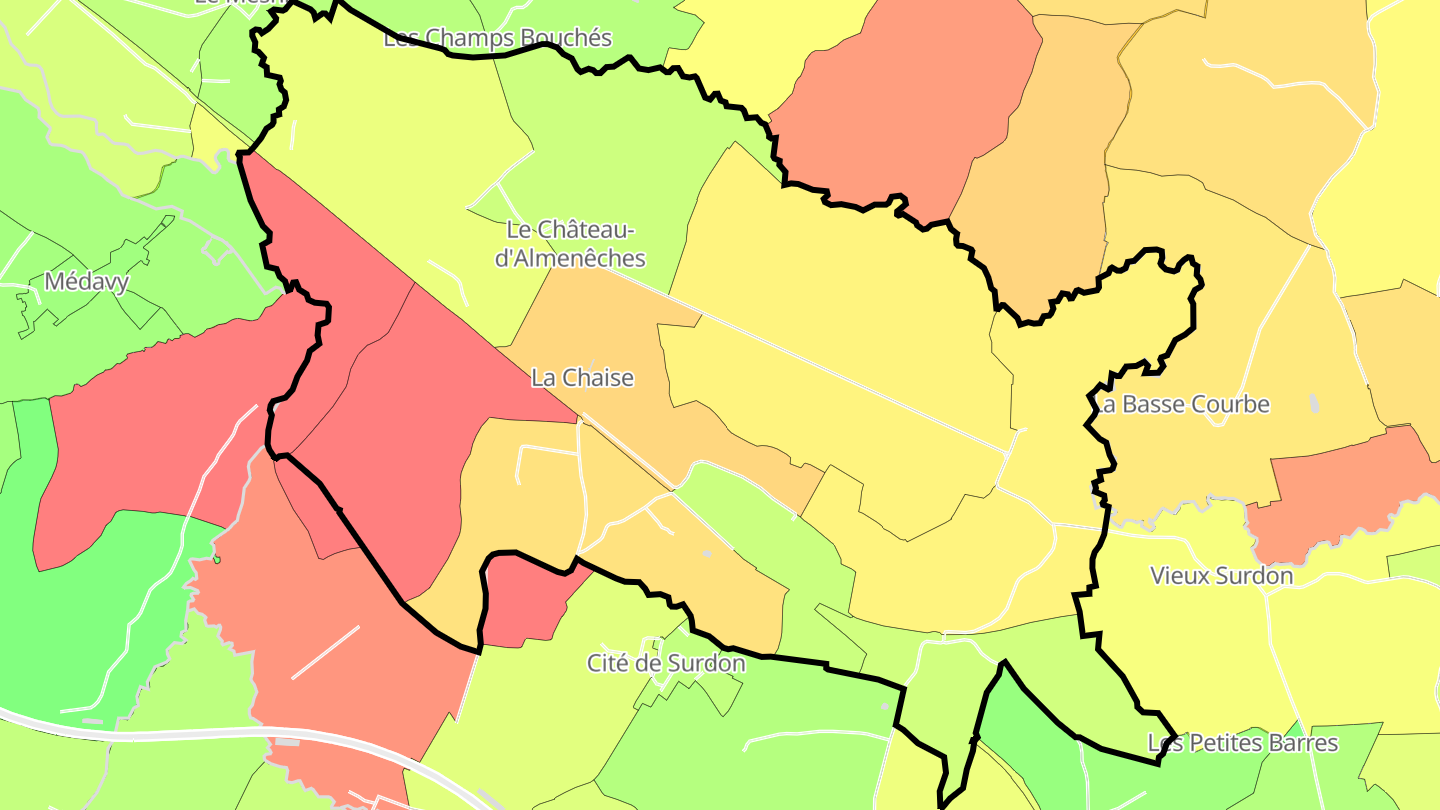 Carte des prix de l'immobilier Le Château-d'Almenêches