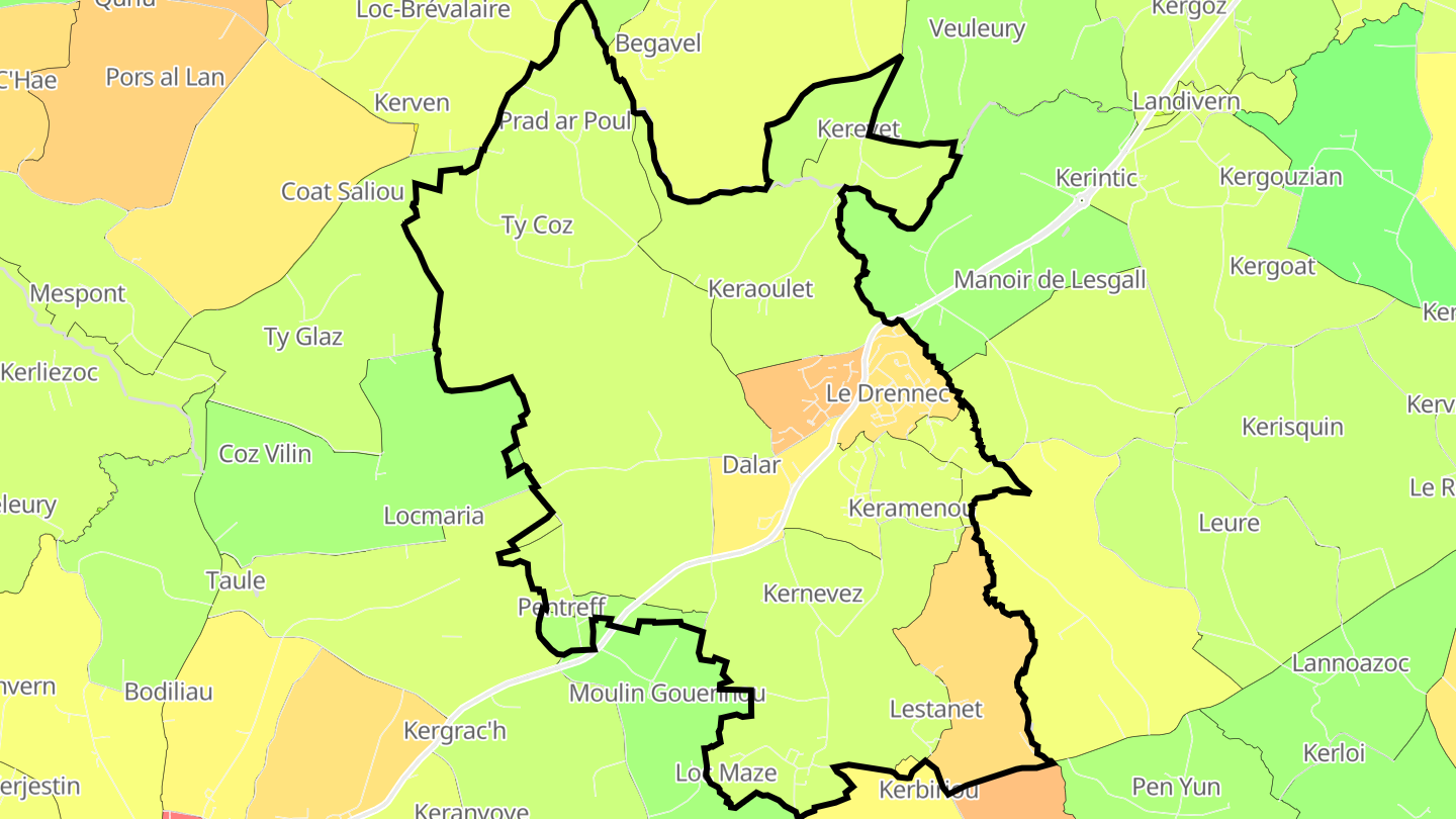 Carte des prix de l'immobilier Le Drennec