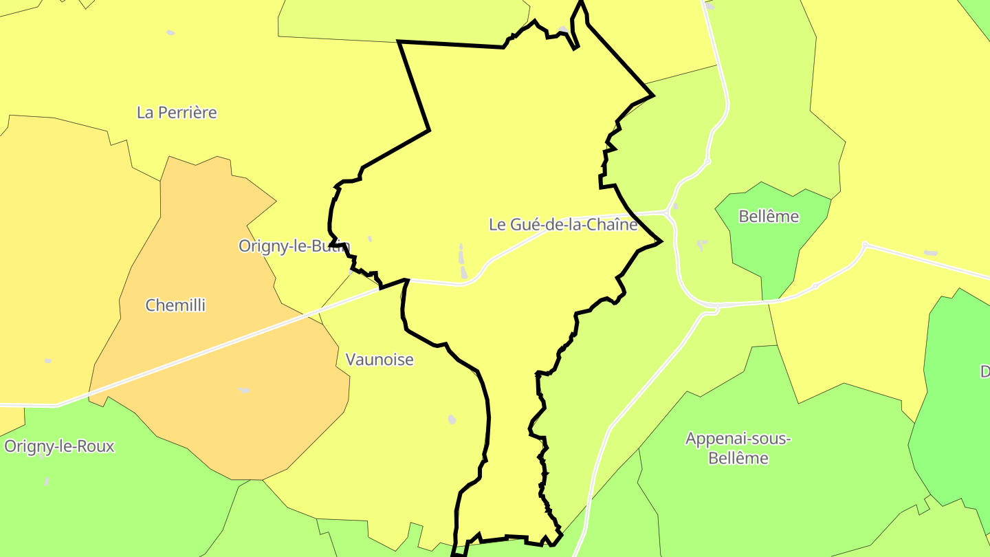 Carte des prix de l'immobilier Le Gué-de-la-Chaîne