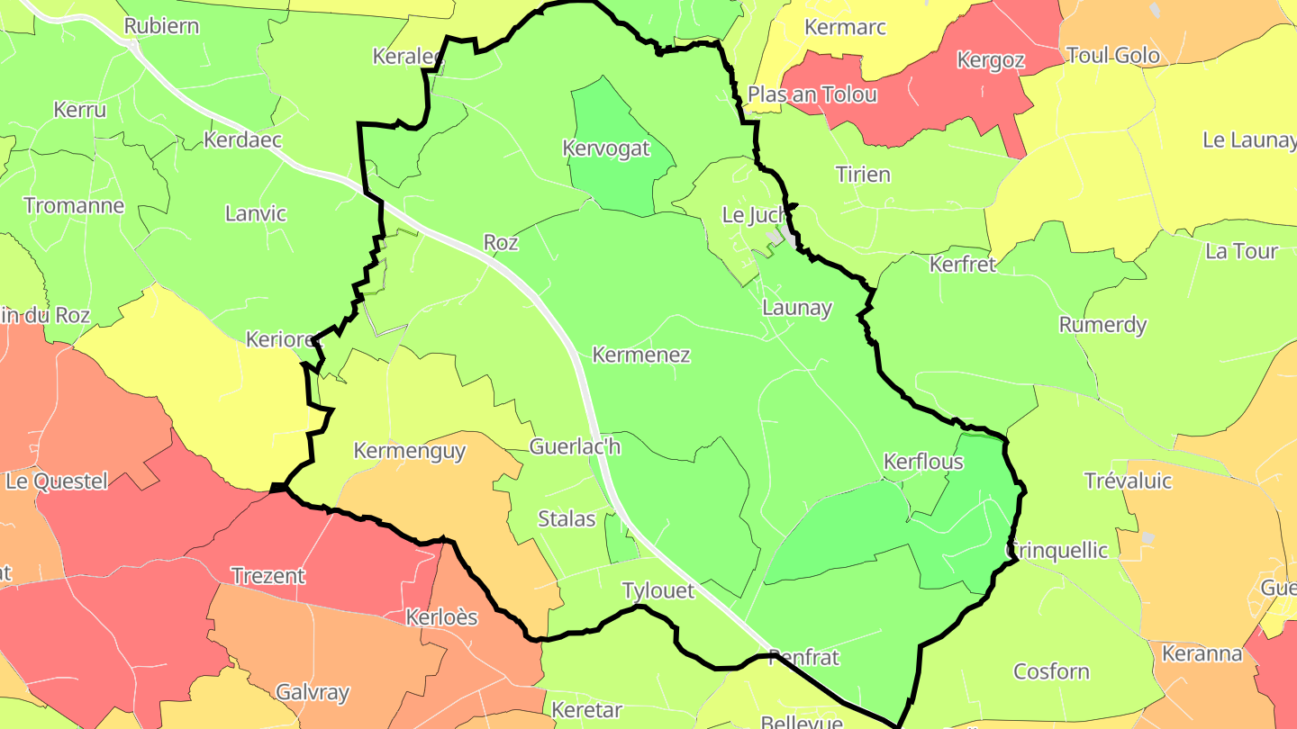 Carte des prix de l'immobilier Le Juch