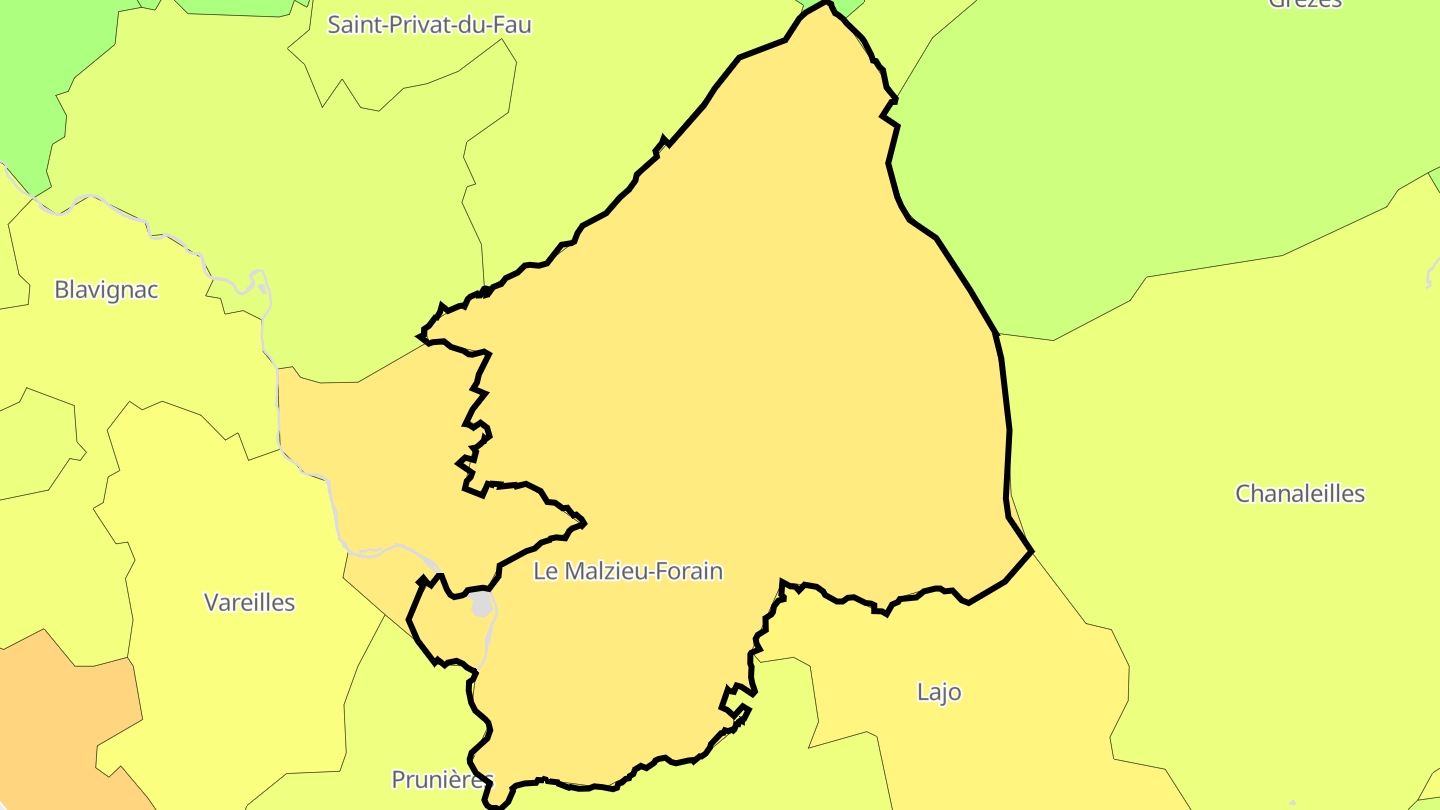 Carte des prix de l'immobilier Le Malzieu-Forain