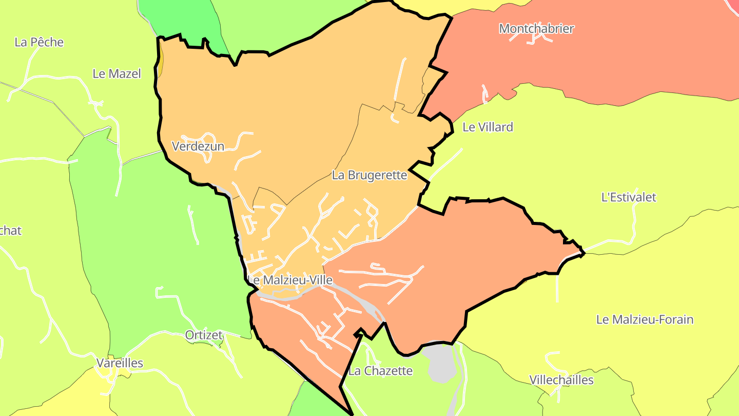 Carte des prix de l'immobilier Le Malzieu-Ville